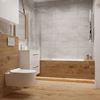 Brązowe drewno i szary kamień w nowoczesnej łazience