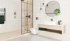 Skandynawska łazienka z patchworkową podłogą