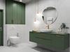 Jasnoszara łazienka z zielonymi dodatkami
