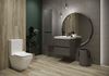 Szaro-brązowa łazienka z podwieszanymi meblami Cersanit Crea