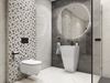 Szaro-biała łazienka z geometrycznymi dekorami