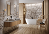 Rodzinna łazienka w stylu glamour w białym kamieniu i drewnie