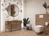 Biało brązowa łazienka z florystyczną ścianą Tubądzin Mild Garden