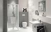 Biało-szara łazienka z mała kabiną prysznicową Domino Grafite