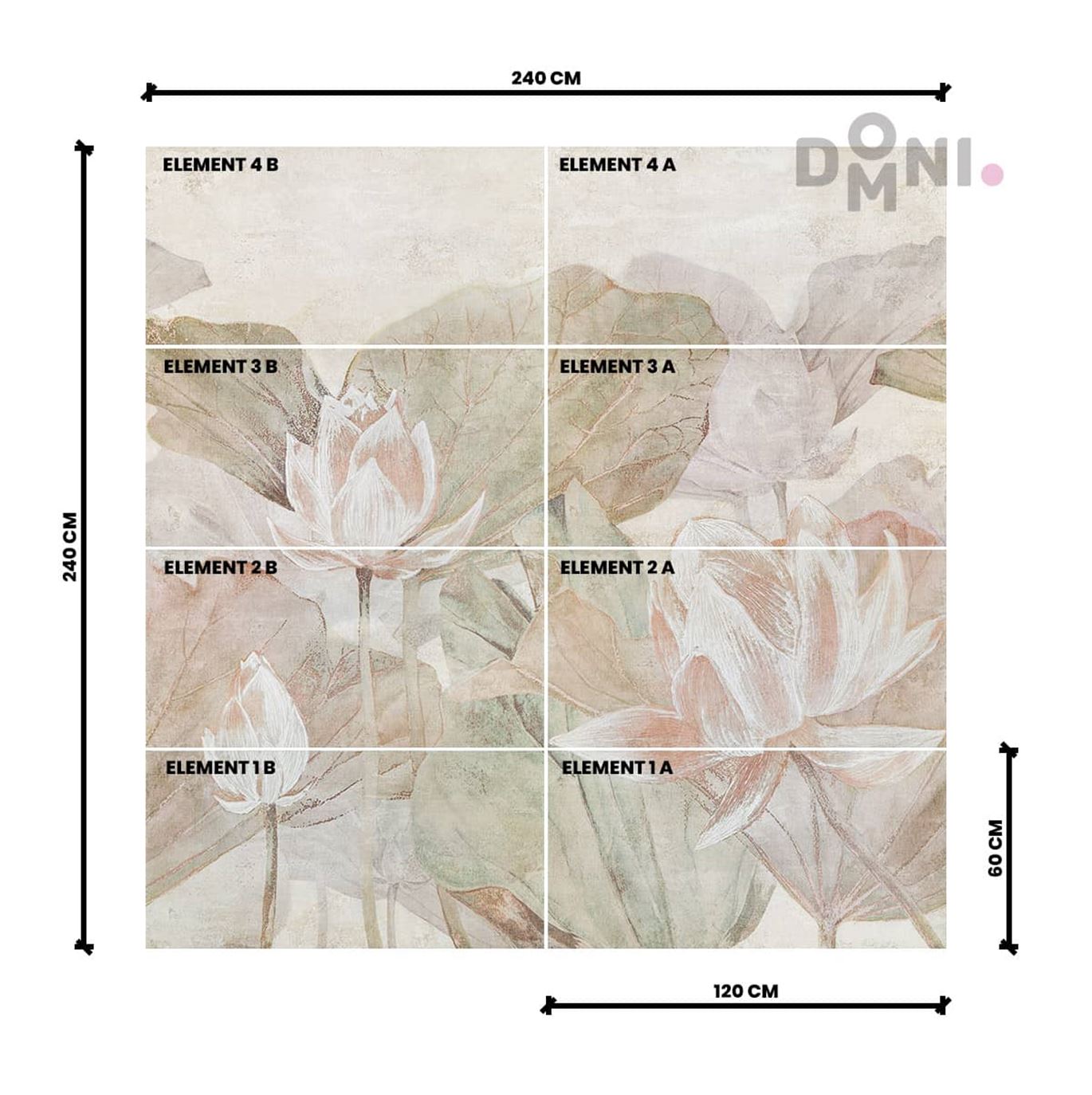 Domino Tortora Flowers B - Obraz Gresowy 3 Element 60x120 - Domni.pl