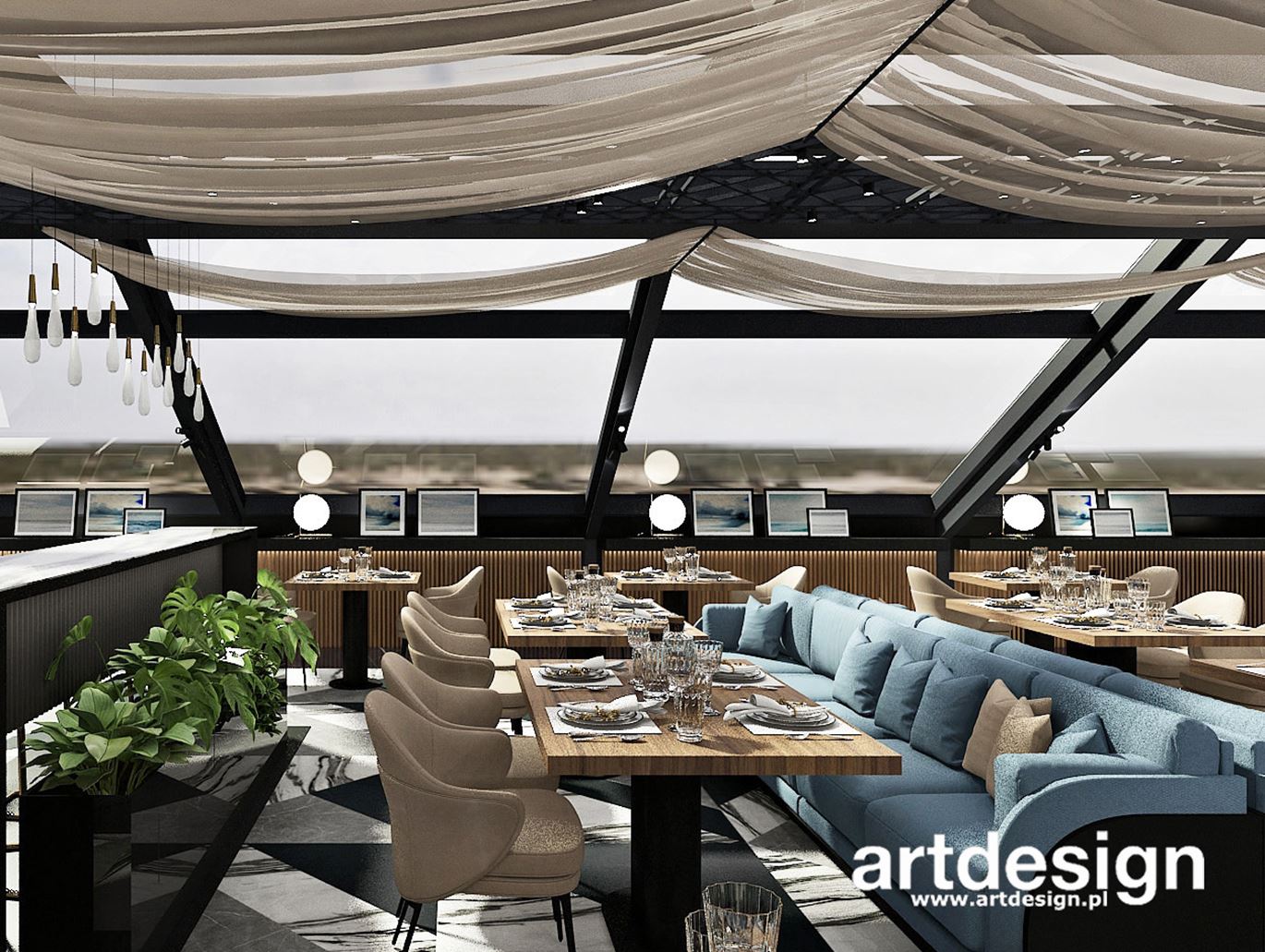 Nowoczesne wnętrze restauracji hotelowej - Domni.pl