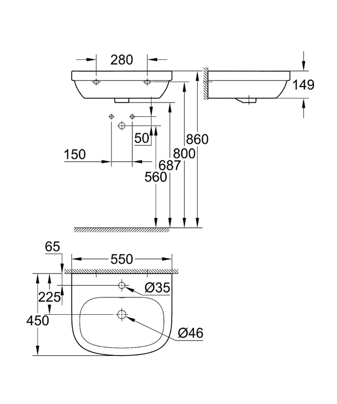 Grohe Euro Ceramic 39336000 - Umywalka Wisząca 55 - Domni.pl