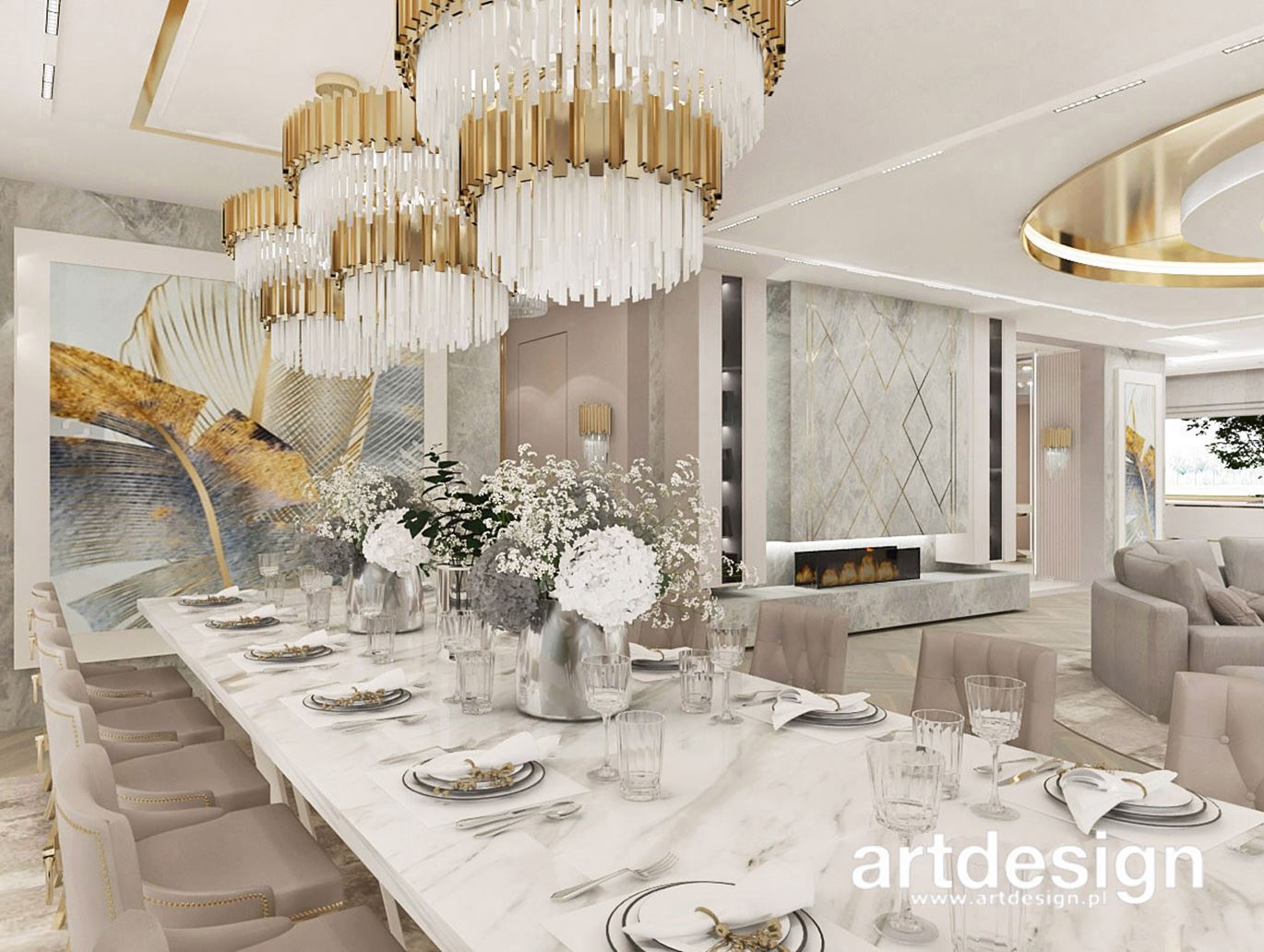 Przestronna jadalnia glamour - Domni.pl