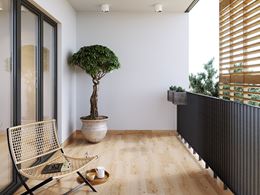 Balkon ozdobiony drewnopodobną płytką - Cersanit I love wood