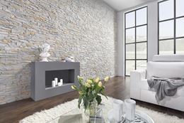 Salon z kamienną ścianą Stone Master Roma Szary