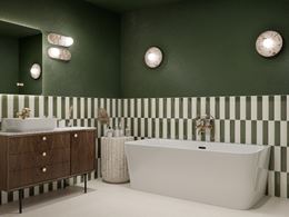 Biało-zielona łazienka z wanną przyścienną