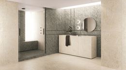 Szaro-beżowa łazienka w minimalistycznym stylu