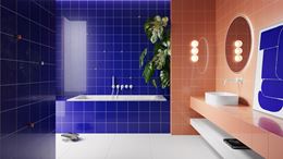 Łazienka w granatowo-różowych kaflach