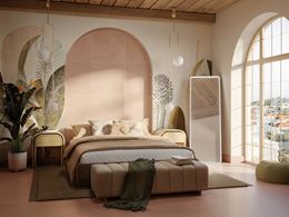 Słoneczna sypialnia z naturalnym wykończeniem