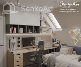 Biurko do nauki w pokoju na poddaszu z małym oknem