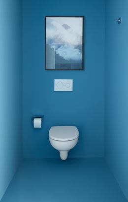 Niebieska toaleta z wiszącą miską WC
