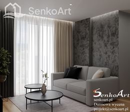 Mały salon loft z betonem na ścianie