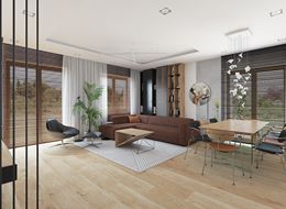 Salon w stylu skandynawskim z drewnianą podłogą