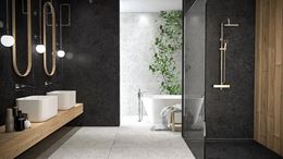 Szaro-czarna łazienka z kabiną walk-in