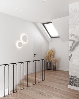 Biały, minimalistyczny korytarz w domu