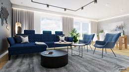 Niebieskie meble w nowoczesnym salonie