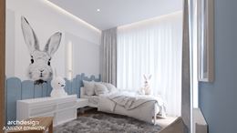 Biało-niebieski pokój dziecka z króliczkiem