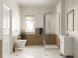 Biel i drewno w klasycznej aranżacji łazienki