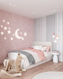 Różowo-szary pokój dziewczynki z motywem gwiazdek