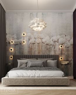 Romantyczna sypialnia z tapetą we flamingi