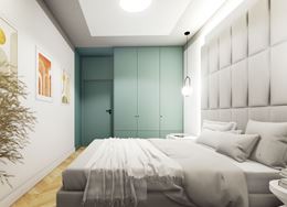 Sypialnia z tapicerowana ścianą