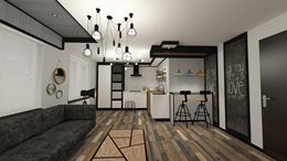 Nowoczesny salon w stylu loft z aneksem