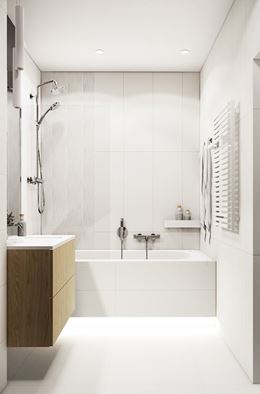 Biała łazienka z wanną w klimacie minimalistycznym