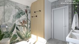 Łazienka z florystyczną tapetą