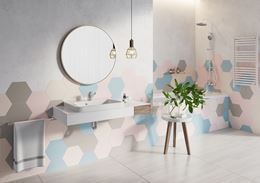 Pastelowe płytki w aranżacji łazienki