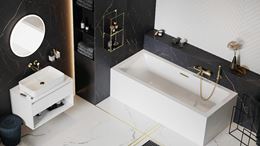 Czarno-biała łazienka w stylu glamour w prostokątną wanną