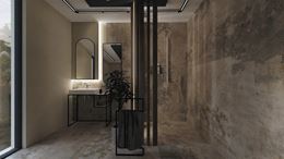Betonowa łazienka z kabiną walk-in