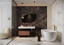 Czarno-złoty marmur w łazience w stylu glamour