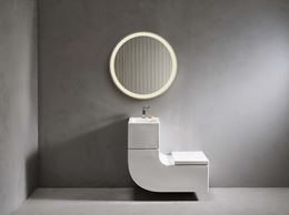 Szara łazienka z lustrem LED z kolekcji Roca Iridia