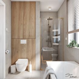 Strefa WC i prysznic wnękowy w szarej łazience