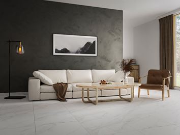 Biało-szary salon z jasnym wypoczynkiem