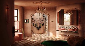 Terakotowa łazienka z kabiną walk-in