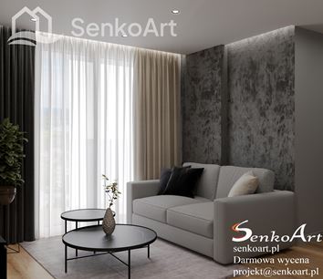 Mały salon loft z betonem na ścianie