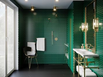 Zielona łazienka glamour w mozaice Dunin Hexagonic
