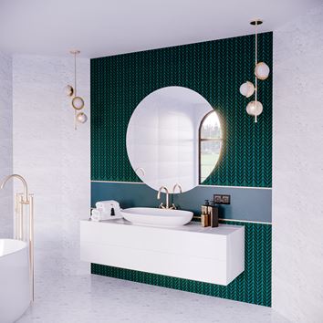 Łazienka glamour w białym marmurze i zielonej mozaice Dunin Bottany