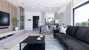 Otwarta strefa dzienna z dużym oknem