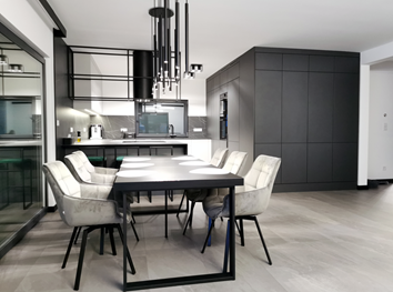 Jadalnia w szarości i czerni