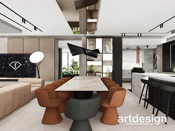 Aranżacja jadalni z tapicerowanym fotelami