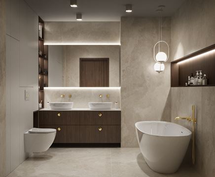 Elegancka łazienka w beżowym kamieniu