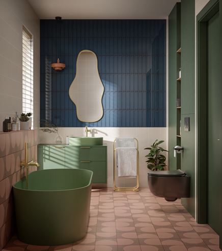 Kolorowa łazienka z zieloną ceramiką