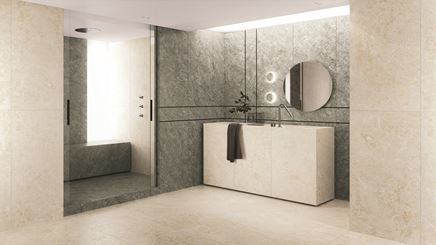 Szaro-beżowa łazienka w minimalistycznym stylu